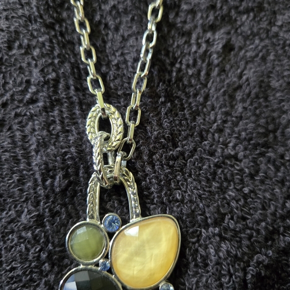 Lia Sophia Azure Retired Statement Necklace Multi-Stone Teardrop Silver Tone - Picture 4 of 8